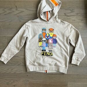 Fendi Cream Hoodie with Vibrant Graphic and Orange Details